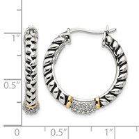Shey Couture Sterling Silver Earrings with 14K Accent Antiqued Diamond Hoop view 4