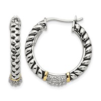 Shey Couture Sterling Silver Earrings with 14K Accent Antiqued Diamond Hoop view 1