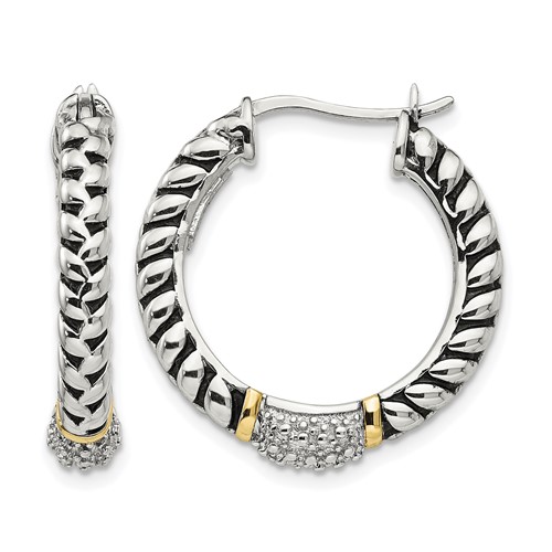 Shey Couture Sterling Silver Earrings with 14K Accent Antiqued Diamond Hoop