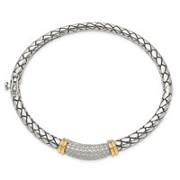 Shey Couture Sterling Silver Bracelet with 14K Accent Antiqued Diamond Hinged Bangle view 2