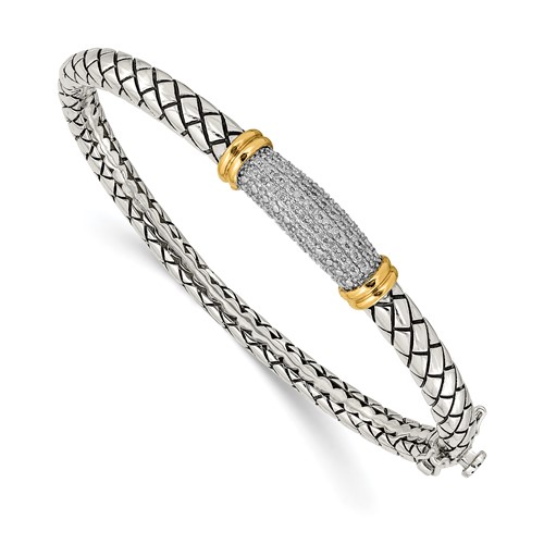 Shey Couture Sterling Silver Bracelet with 14K Accent Antiqued Diamond Hinged Bangle