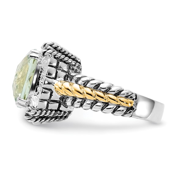Sterling Silver w/14k Accent Polished & Antiqued Green Quartz Ring