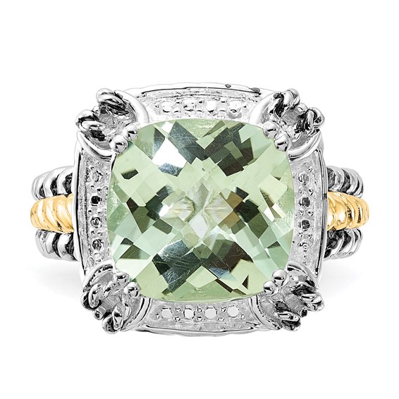 Sterling Silver w/14k Accent Polished & Antiqued Green Quartz Ring