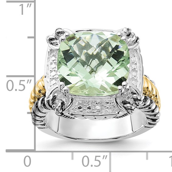 Sterling Silver w/14k Accent Polished & Antiqued Green Quartz Ring
