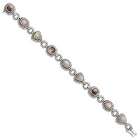 Shey Couture Sterling Silver Antiqued Pink Black White Mother of Pearl Bracelet, 7.75" view 2