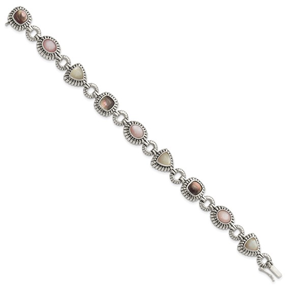 Shey Couture Sterling Silver 7.75 Inch Antiqued Pink/Black/White Mother of Pearl Bracelet