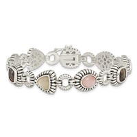 Shey Couture Sterling Silver Antiqued Pink Black White Mother of Pearl Bracelet, 7.75" view 4
