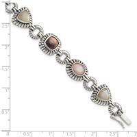 Shey Couture Sterling Silver Antiqued Pink Black White Mother of Pearl Bracelet, 7.75" view 3