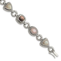 Shey Couture Sterling Silver Antiqued Pink Black White Mother of Pearl Bracelet, 7.75" view 1