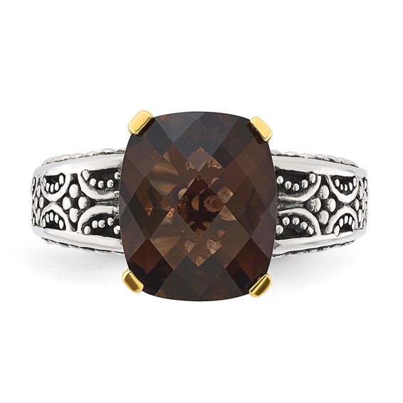 Sterling Silver w/14k Accent Antiqued Smoky Quartz Ring