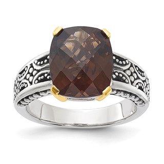 Sterling Silver w/14k Accent Antiqued Smoky Quartz Ring
