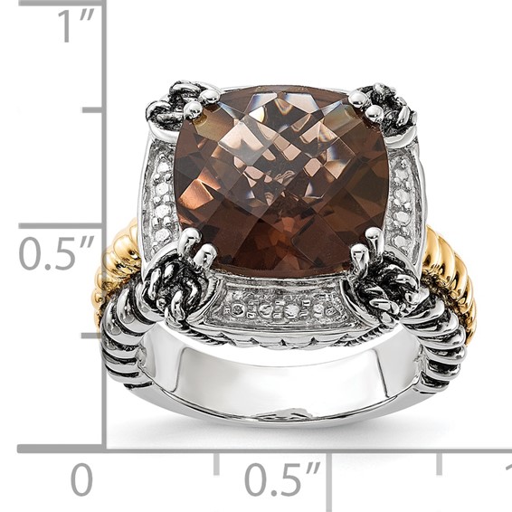Sterling Silver w/14k Polished & Antiqued Smoky Quartz Ring
