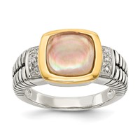 Shey Couture Sterling Silver Ring with 14K Accent Antiqued Black Mother of Pearl and Diamond view 1
