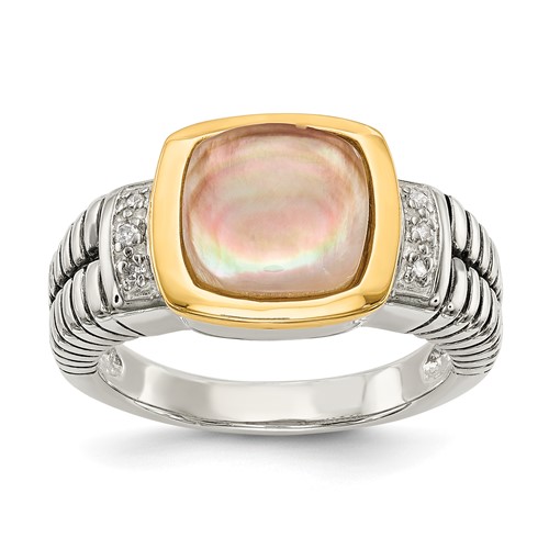 Shey Couture Sterling Silver Ring with 14K Accent Antiqued Black Mother of Pearl and Diamond