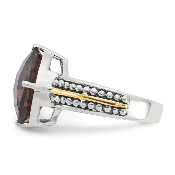 Sterling Silver w/14k Accent Antiqued Smoky Quartz Ring