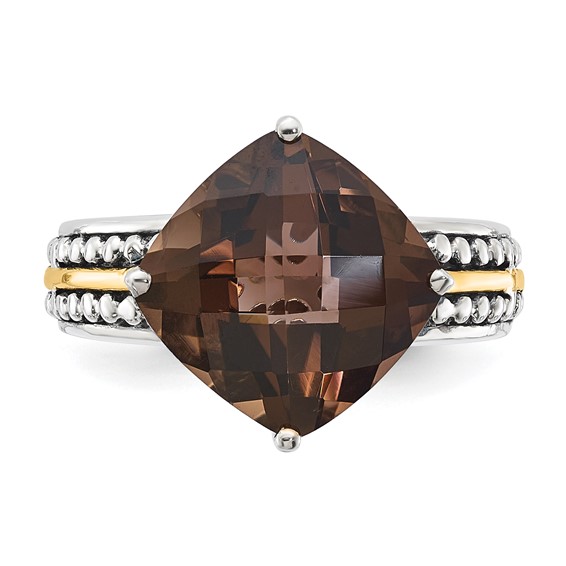 Sterling Silver w/14k Accent Antiqued Smoky Quartz Ring