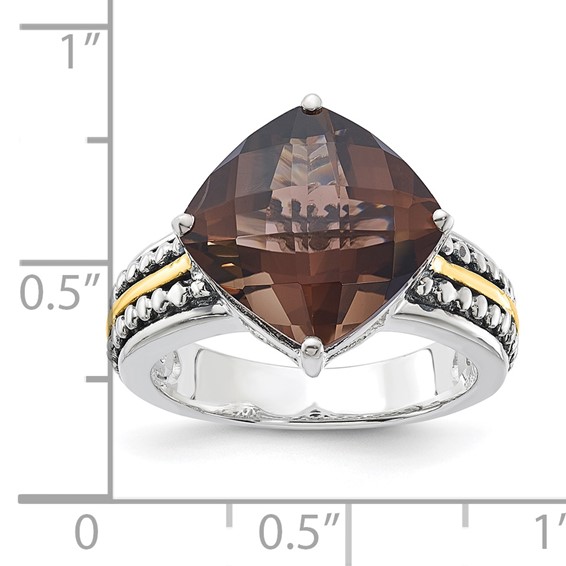 Sterling Silver w/14k Accent Antiqued Smoky Quartz Ring