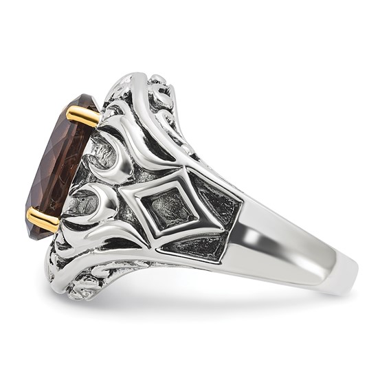 Sterling Silver w/14k Accent Antiqued Smoky Quartz Ring
