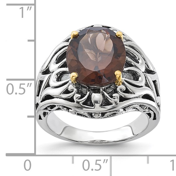 Sterling Silver w/14k Accent Antiqued Smoky Quartz Ring