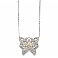 Shey Couture Sterling Silver Rhodium-plated Necklace with 14K Accent Diamond Butterfly, 18" view 1