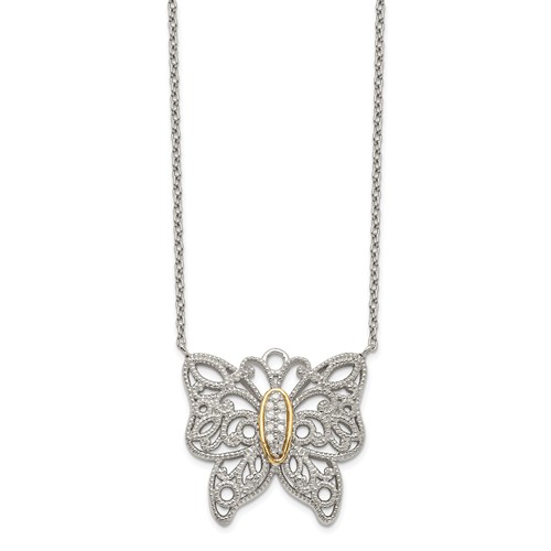 Shey Couture Sterling Silver Rhodium-plated Necklace with 14K Accent Diamond Butterfly, 18"