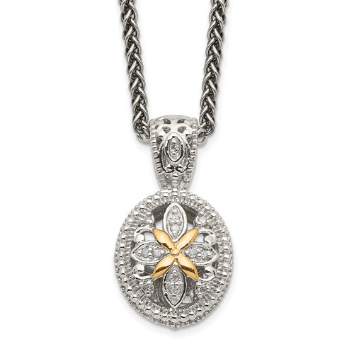 Shey Couture Sterling Silver Antiqued Necklace with 14K Accent Diamond, 18"