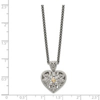Shey Couture Sterling Silver Antiqued Necklace with 14K Accent Diamond Vintage Heart, 18" view 2