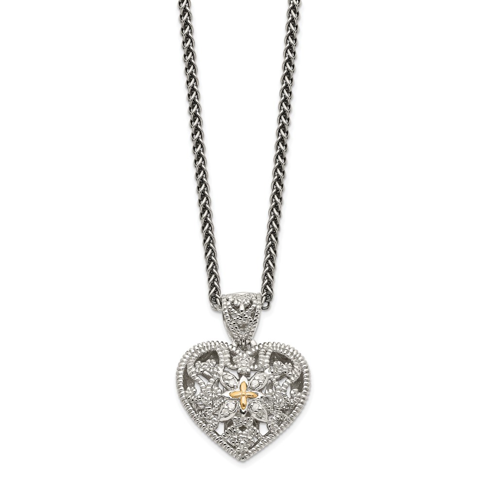 Shey Couture Sterling Silver Antiqued Necklace with 14K Accent Diamond Vintage Heart, 18"