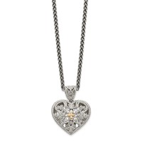 Shey Couture Sterling Silver Antiqued Necklace with 14K Accent Diamond Vintage Heart, 18" view 1