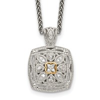 Shey Couture Sterling Silver Antiqued Necklace with 14K Accent Diamond Vintage, 18" view 1