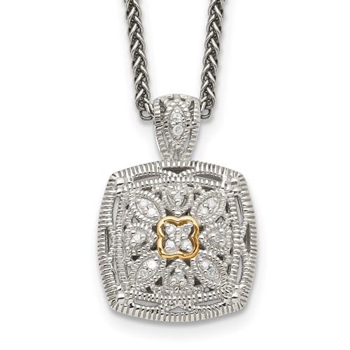Shey Couture Sterling Silver Antiqued Necklace with 14K Accent Diamond Vintage, 18"