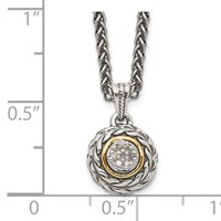 Shey Couture Sterling Silver Antiqued Necklace with 14K Accent Diamond Round Pendant, 18" view 3
