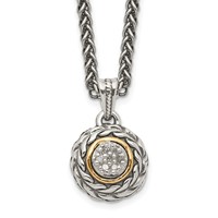 Shey Couture Sterling Silver Antiqued Necklace with 14K Accent Diamond Round Pendant, 18" view 1