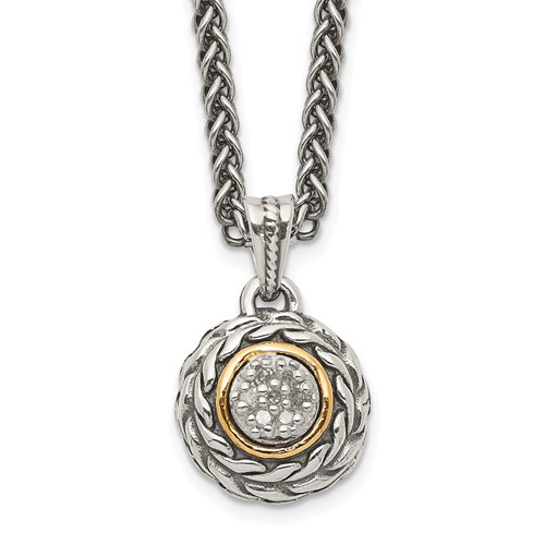 Shey Couture Sterling Silver Antiqued Necklace with 14K Accent Diamond Round Pendant, 18"