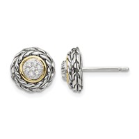 Shey Couture Sterling Silver Antiqued Earrings with 14K Accent Diamond Post view 1