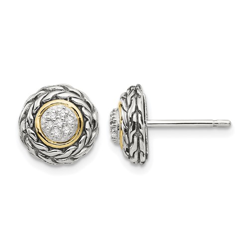 Shey Couture Sterling Silver Antiqued Earrings with 14K Accent Diamond Post