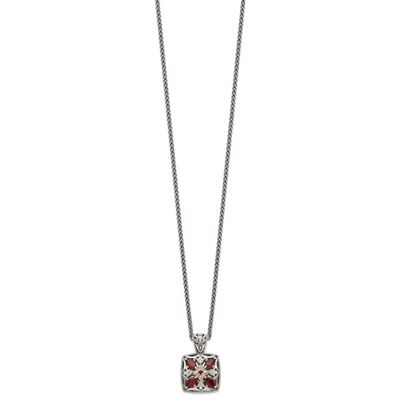 Sterling Silver w/14k Floral Gemstone Necklace