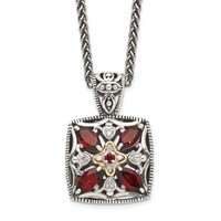 Shey Couture Sterling Silver Necklace with 14K Accent Antiqued Diamond and Marquise Garnet, 18" view 1