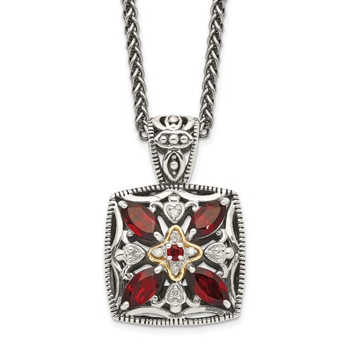 Shey Couture Sterling Silver Necklace with 14K Accent Antiqued Diamond and Marquise Garnet, 18"