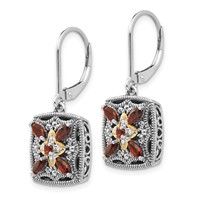 Shey Couture Sterling Silver Earrings with 14K Accent Antiqued Diamond and Marquise Garnet Leverback view 2