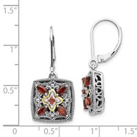 Shey Couture Sterling Silver Earrings with 14K Accent Antiqued Diamond and Marquise Garnet Leverback view 4
