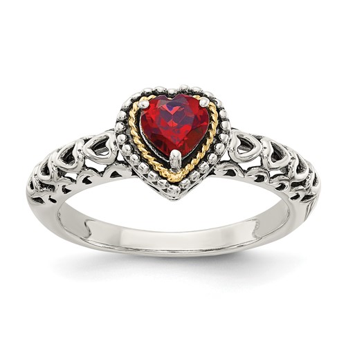 Shey Couture Sterling Silver Ring with 14K Accent Antiqued Heart Garnet