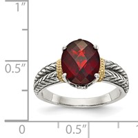 Shey Couture Sterling Silver Ring with 14K Accent Antiqued Oval Garnet view 4