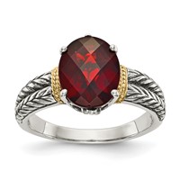 Shey Couture Sterling Silver Ring with 14K Accent Antiqued Oval Garnet view 1