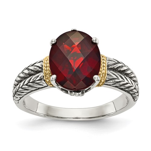 Shey Couture Sterling Silver Ring with 14K Accent Antiqued Oval Garnet