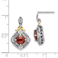 Shey Couture Sterling Silver Earrings with 14K Accent Antiqued Diamond and Cushion Garnet Post Dangle view 4