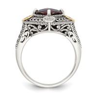Shey Couture Sterling Silver Ring with 14K Accent Antiqued Diamond and Checkerboard Cushion Garnet view 2