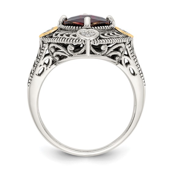 Shey Couture Sterling Silver with 14K Accent Antiqued Diamond and Checkerboard Cushion Garnet Ring