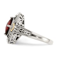 Shey Couture Sterling Silver Ring with 14K Accent Antiqued Diamond and Checkerboard Cushion Garnet view 3