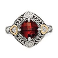 Shey Couture Sterling Silver Ring with 14K Accent Antiqued Diamond and Checkerboard Cushion Garnet view 5